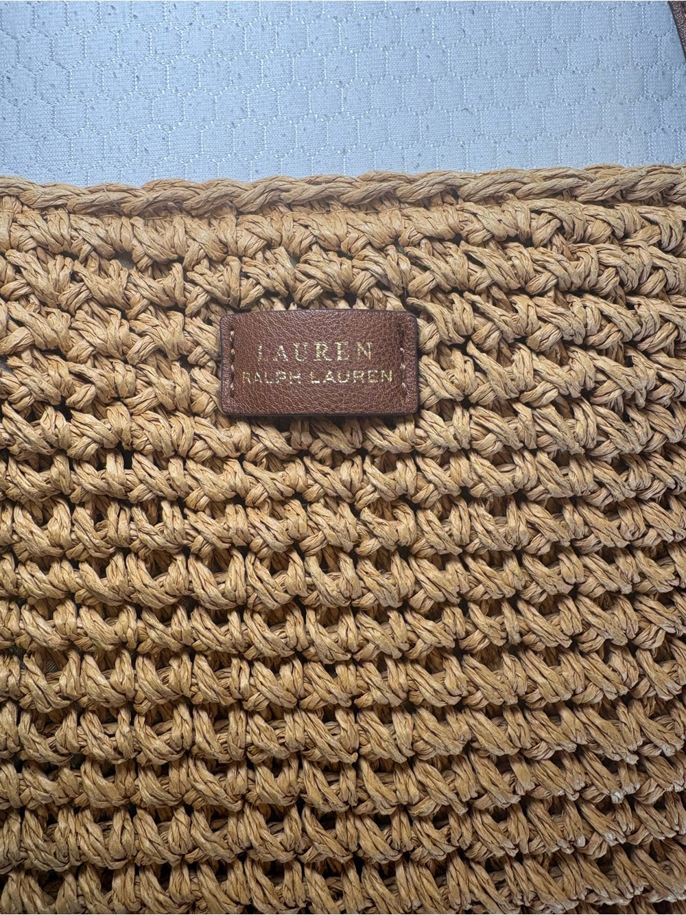 Ralph Lauren Tan Straw Tote with Brown Leather Trim - Picture 2 of 7